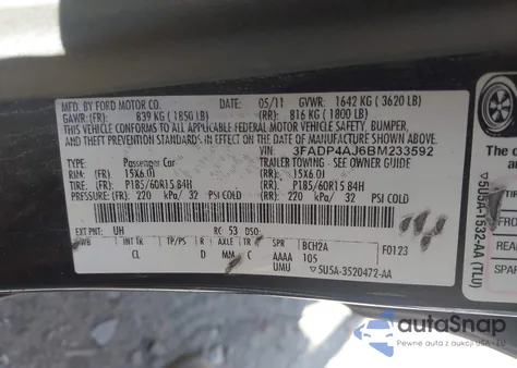 2011 Ford Fiesta S из США, поврежденный, VIN 3FADP4AJ6BM233592